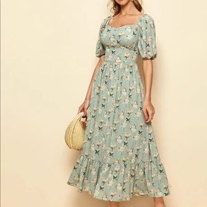SHEIN Button Front Sweetheart Neck Floral Print Dress